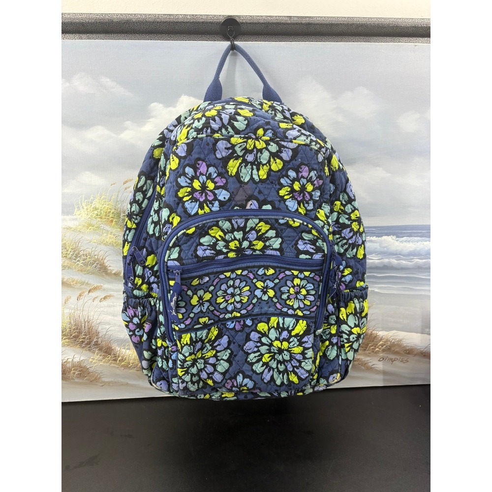 Vera Bradley Quilted Floral Backpack Blue Purple Lime Green School Travel Bag